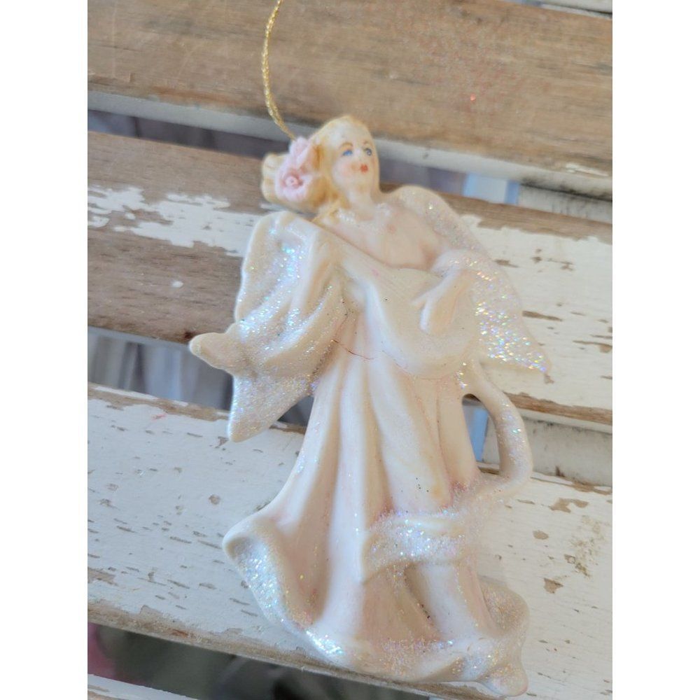 Angel cherub banjo vintage‎ ornament tree porcelain Xmas